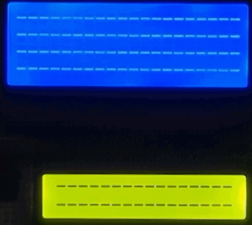 Two LCD character displays demonstrating the uses of ASCII control characters.