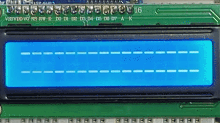 An LCD character display demonstrating the uses of ASCII control characters.